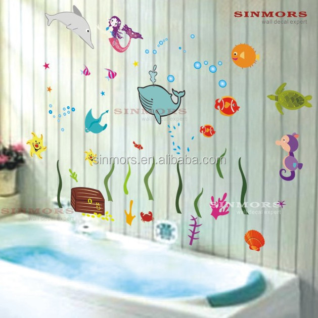 underwater world PVC decal wall sticker ocean animals fish dolphin mermaid wall sticker for kids room home decors