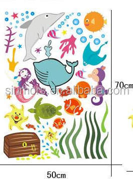 underwater world PVC decal wall sticker ocean animals fish dolphin mermaid wall sticker for kids room home decors