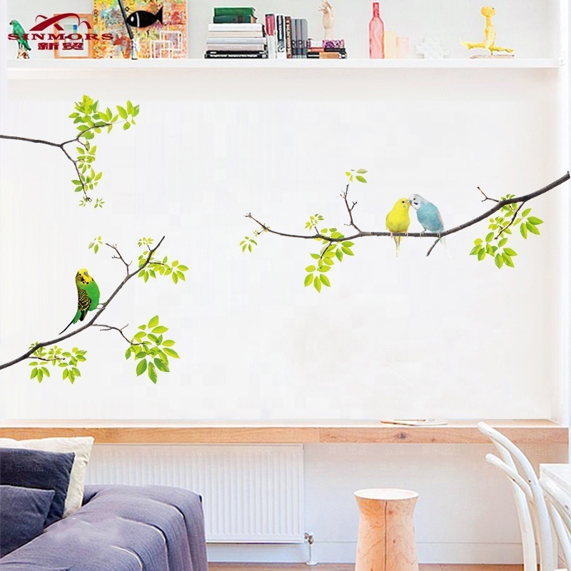 Custom Nature Forest Birds View Wall Decal PVC Window Decoration Removable Glue Wall Sticker For Home Room