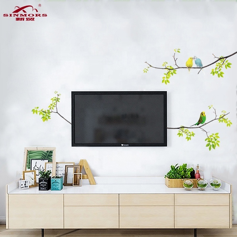 Custom Nature Forest Birds View Wall Decal PVC Window Decoration Removable Glue Wall Sticker For Home Room