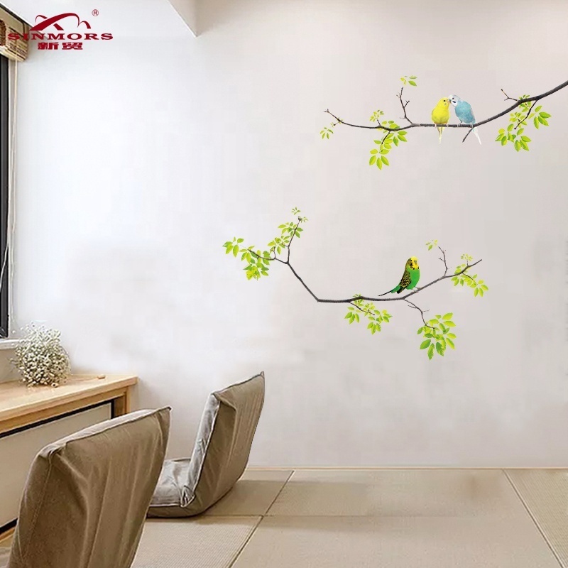 Custom Nature Forest Birds View Wall Decal PVC Window Decoration Removable Glue Wall Sticker For Home Room