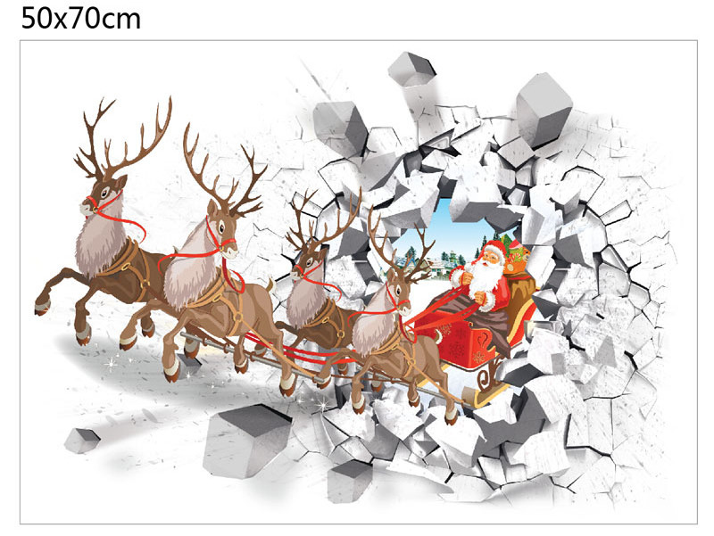 3D Removable Santa Sleigh Elk Christmas  Waterproof Wall Sticker PVC Home Decal Festival Sticker Window Peel And Stick