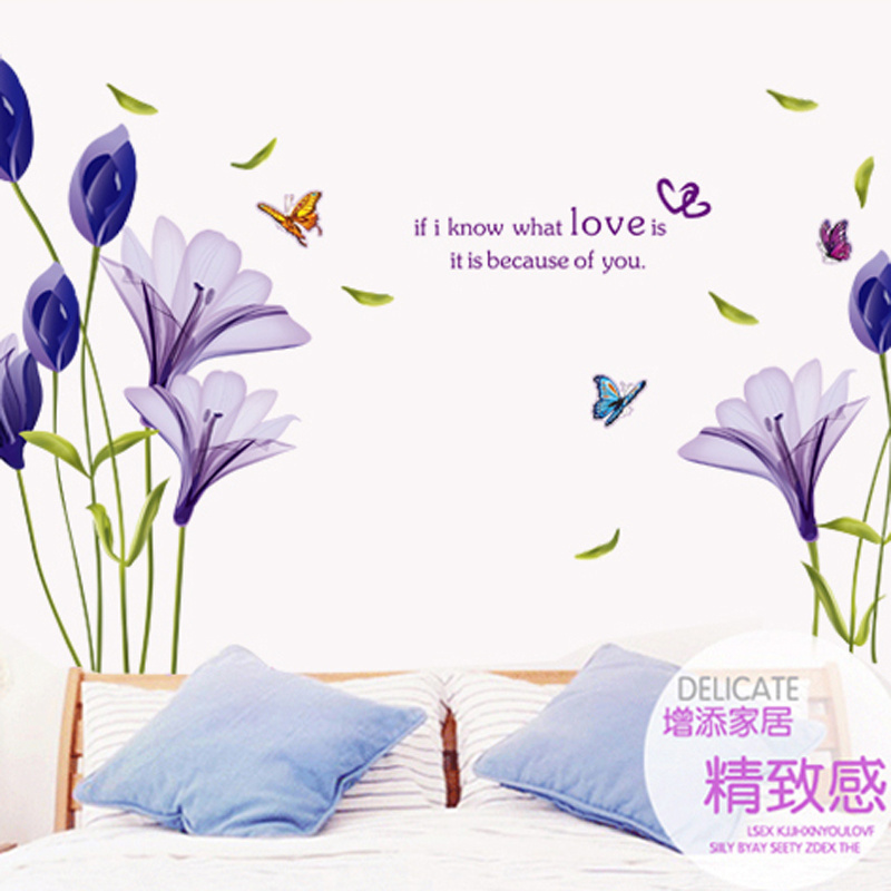 Multi-style Purple Flower Wall Decor Decals PVC Sticker Large Size Reusable Printed Wallpaper Sofa Background Transfer Sticker