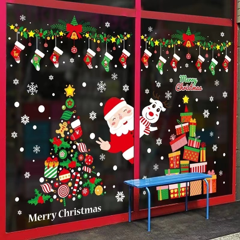 Waterproof Christmas Sticker Static Window Decor Removable Pvc Decorative Sticker Static Film Sticker OPP Bag Promotion CMYK