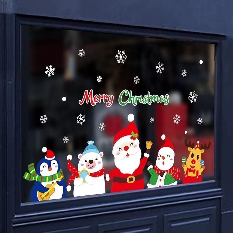 Waterproof Christmas Sticker Static Window Decor Removable Pvc Decorative Sticker Static Film Sticker OPP Bag Promotion CMYK