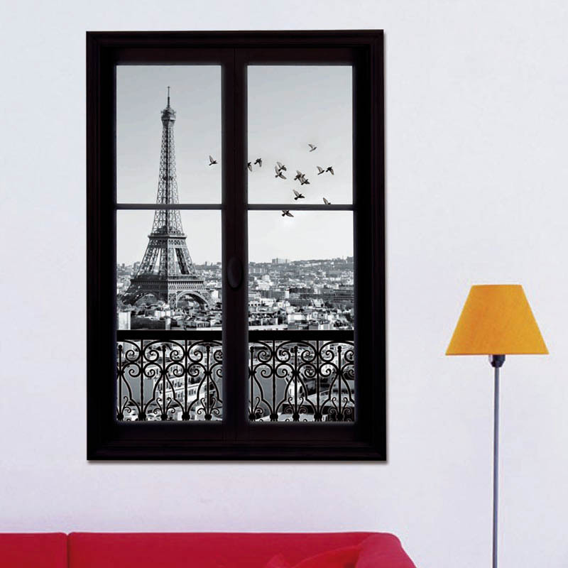 Eiffel Tower 3d  wall stickers bathroom sliding door  kitchen for home decal 3d pvc wall sticker