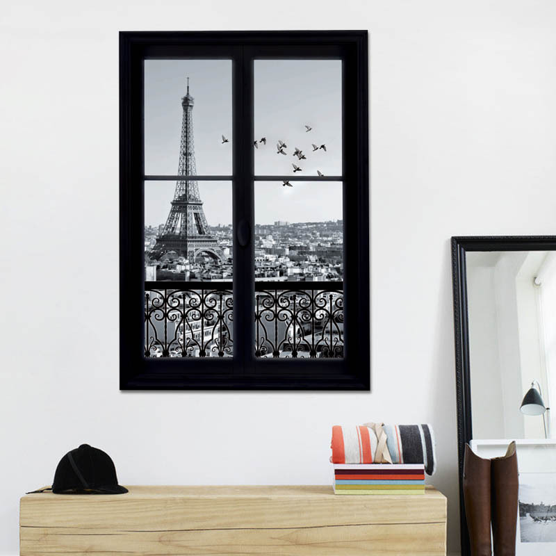 Eiffel Tower 3d  wall stickers bathroom sliding door  kitchen for home decal 3d pvc wall sticker