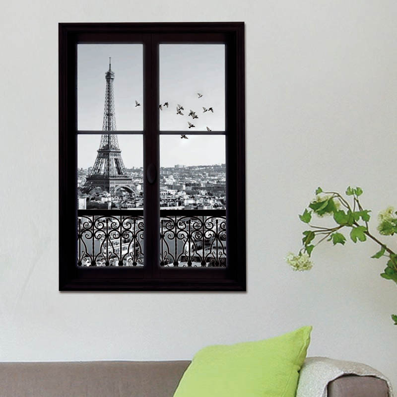 Eiffel Tower 3d  wall stickers bathroom sliding door  kitchen for home decal 3d pvc wall sticker