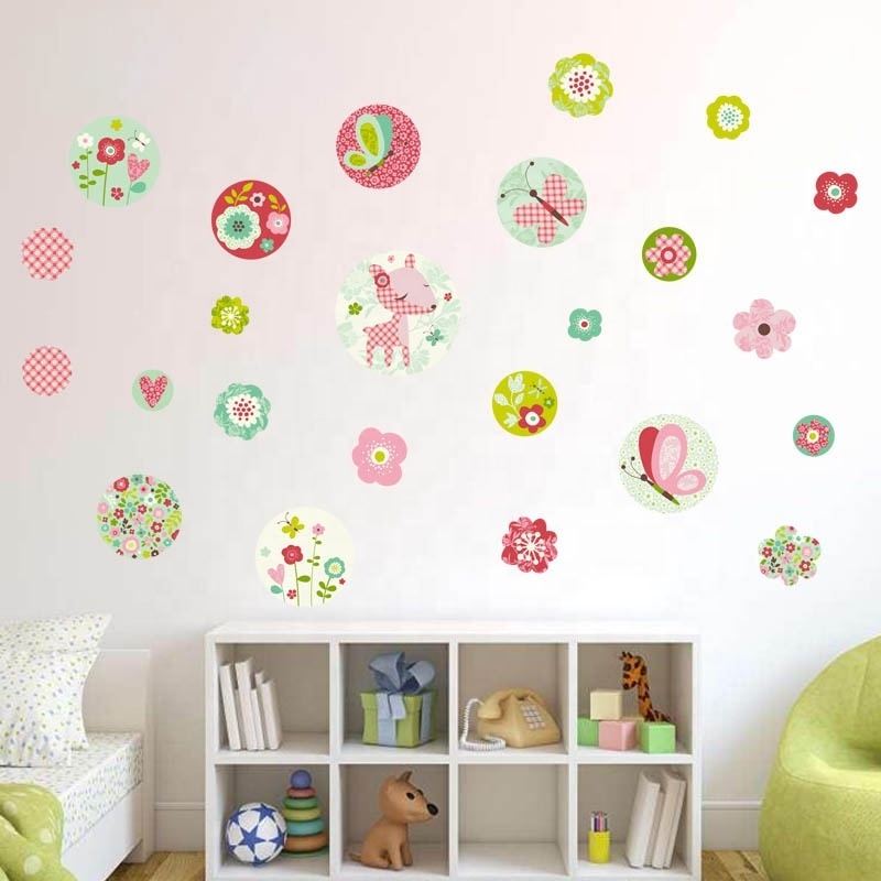 Wall Decal Butterfly Sika deer heart flower petals round wall stickers Adhesive Vinyl Decoration Wall Sticker For Home Decor