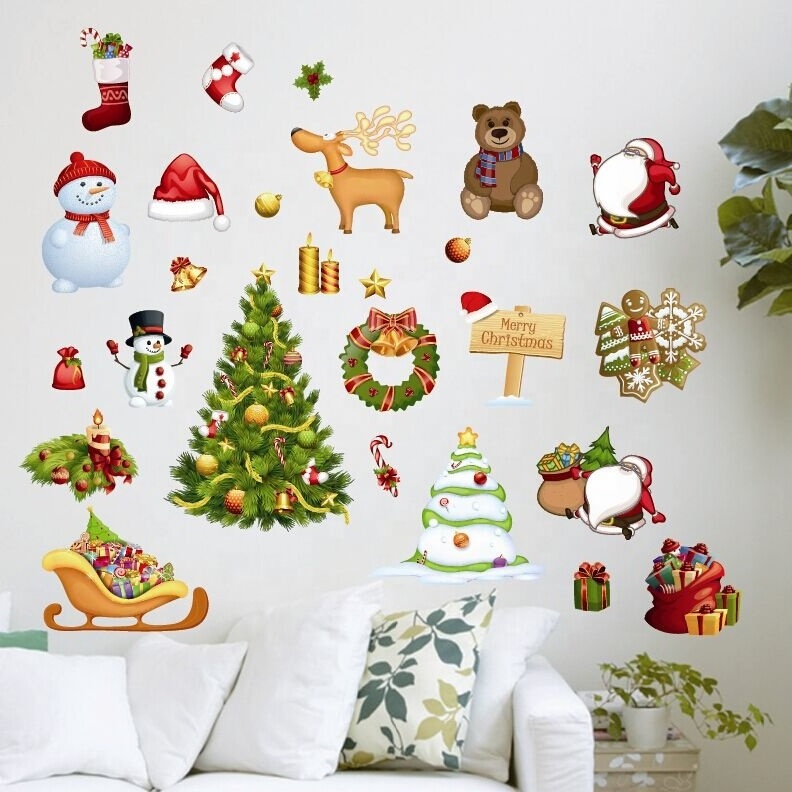 2023 Christmas Waterproof Holiday Static Cling decorative films Window Sticker custom die cut vinyl stickers