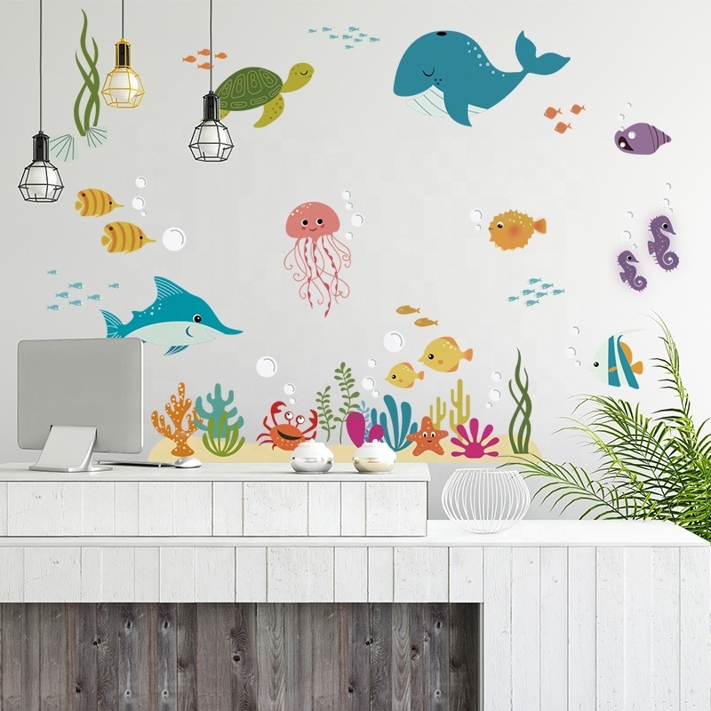 High Quality Room Decoration Sticker Sea World Fish Self-adhesive Decal Wall Sticker for Kids Nursery Home Decoration