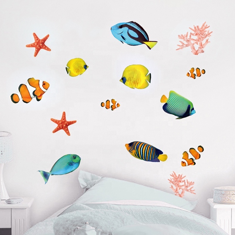 High Quality Room Decoration Sticker Sea World Fish Self-adhesive Decal Wall Sticker for Kids Nursery Home Decoration