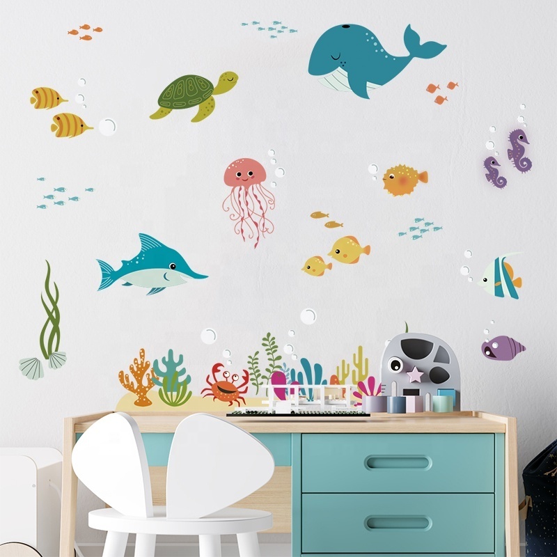 High Quality Room Decoration Sticker Sea World Fish Self-adhesive Decal Wall Sticker for Kids Nursery Home Decoration