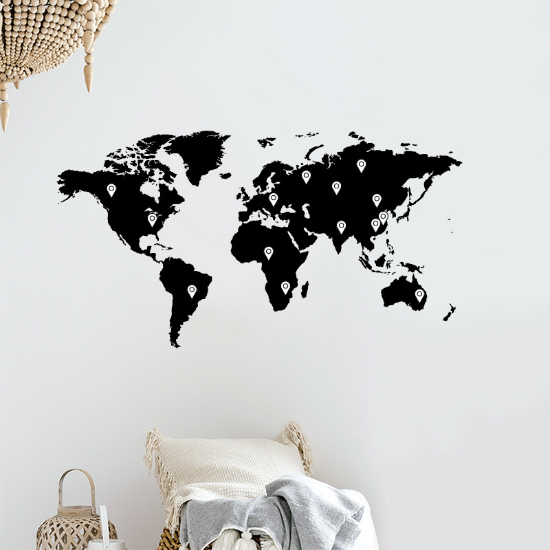 Factory price Home Decor Black Printed Map Wall Decal Eco-frindly Removable Vinyl Decal World Sticker