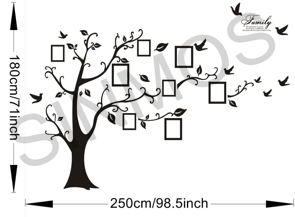 Custom Made Big Size Family Photo Frame Tree Removable Self-adhesive PVC Decorative Wall Sticker