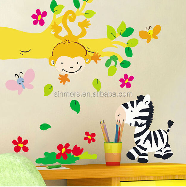 Deer  elephant  zebra monkey sticker removable giraffe monkey animal decorative children height growth chart kids wall  stickers