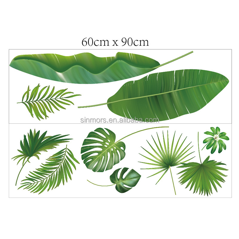 Hot Sale Tropical Rainforest Plant Wall Sticker Green Leaf Inkjet Wall Stickers Home Children's Room Interior Decor Wall decals