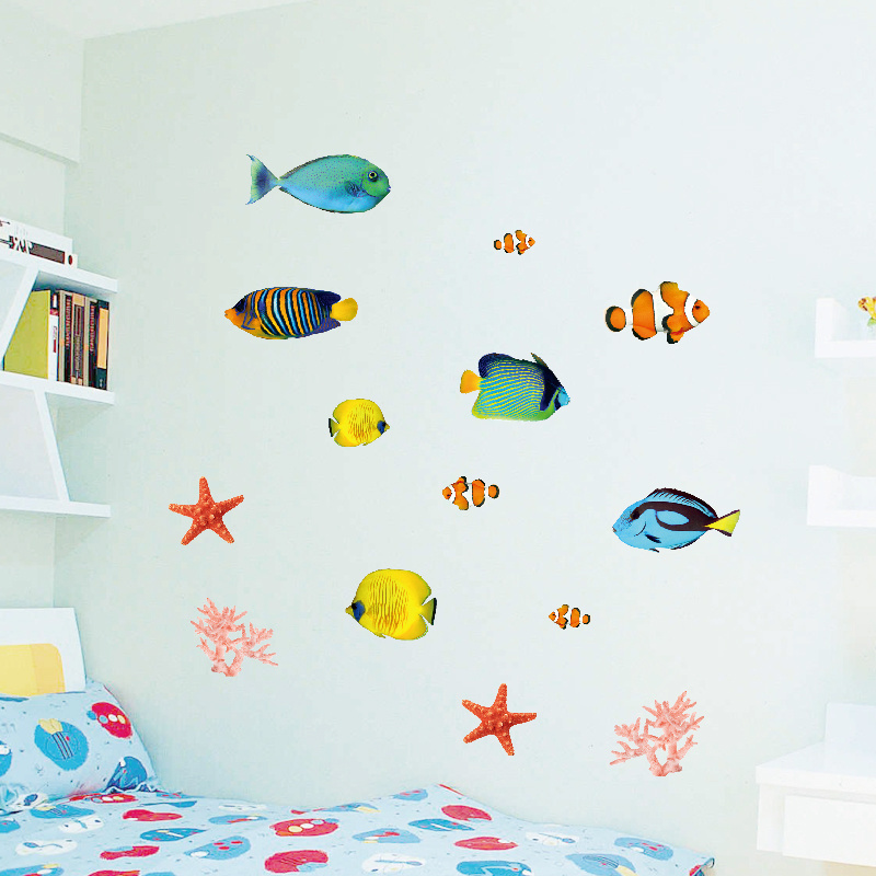 Customized Cartoon Undersea World Fish DIY Adhesive Sticker Removable PVC Wall Decorative Waterproof Printed Decals