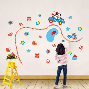 DIY Cartoon Flowers Car Pond Wall Sticker PVC Large Size Eco-friendly For Children Room  Home Decals Transfer Peel And Stick