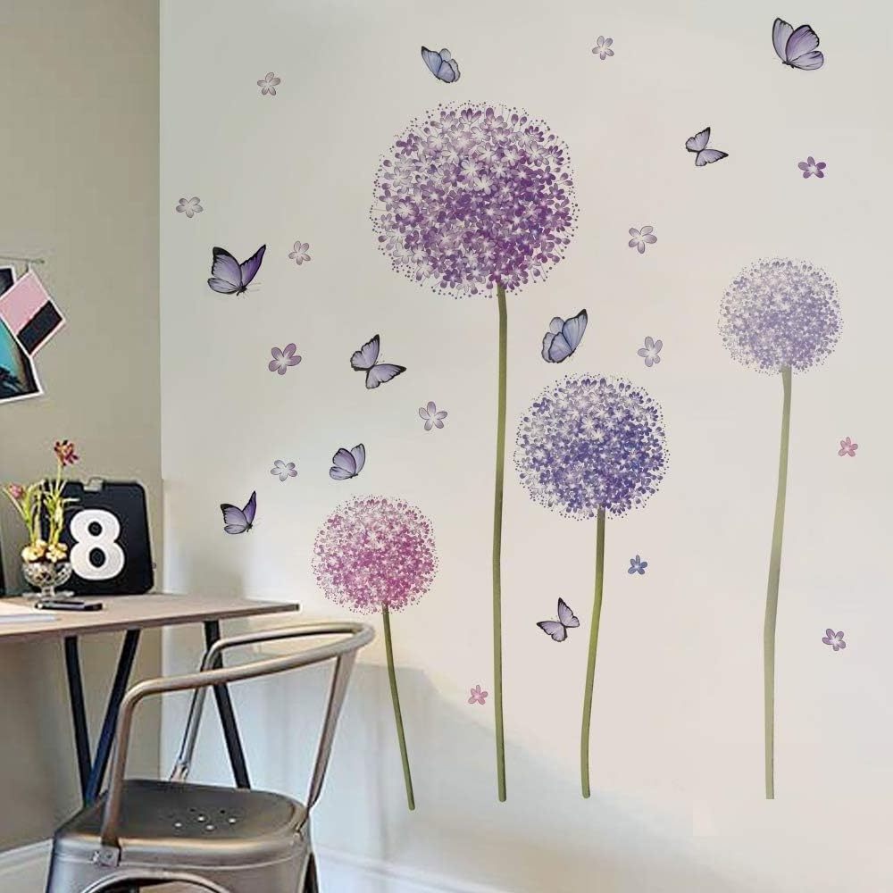 wholesales wall sticker flowers dandelion butterfly wall stickers PVC vinyle wall decal home decorative stickers for kids