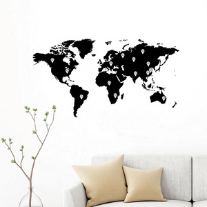 Factory price Home Decor Black Printed Map Wall Decal Eco-frindly Removable Vinyl Decal World Sticker