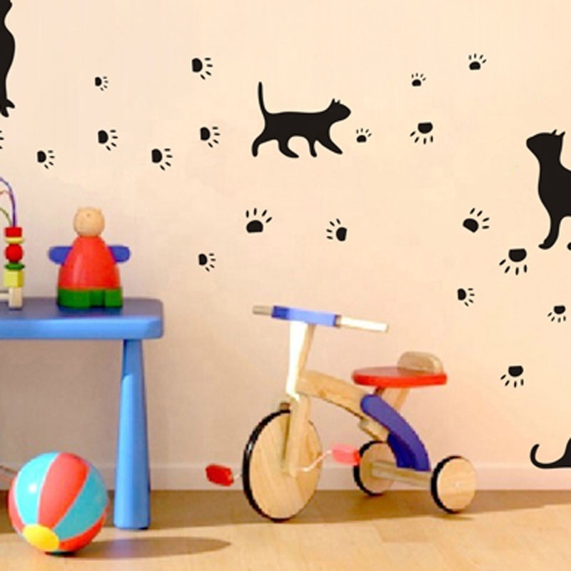 Black Cat Promotional Advertising Removable Vinyl Wall Sticker PVC Coffee Shop Warning Words Wallpaper Decal For Room