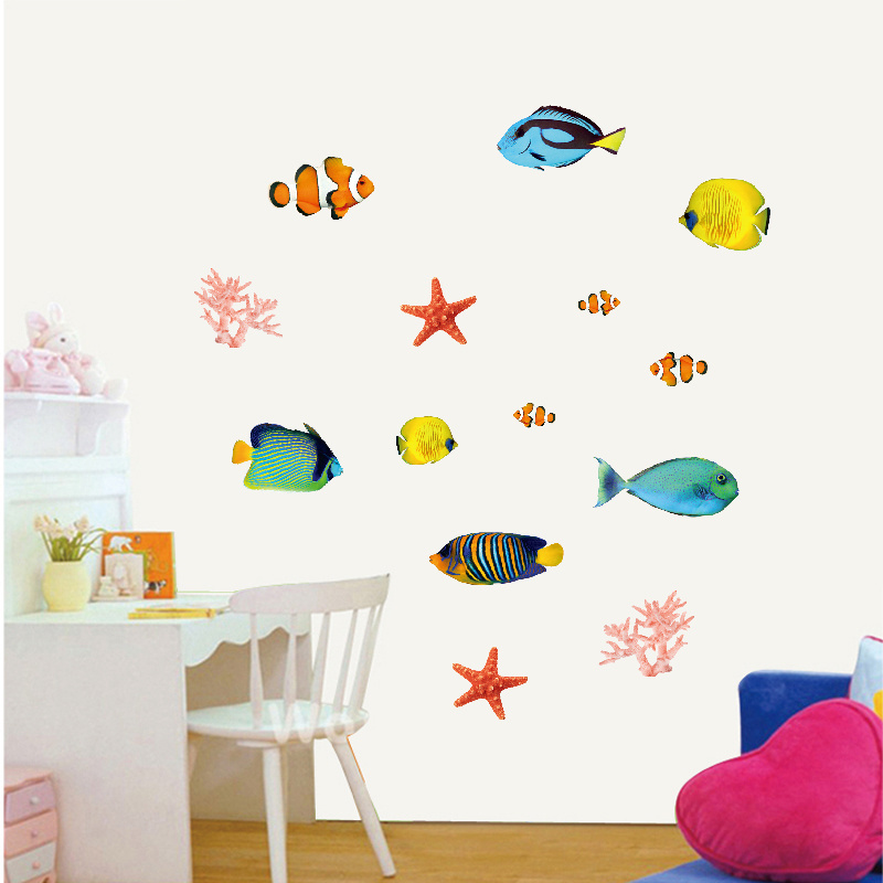 Customized Cartoon Undersea World Fish DIY Adhesive Sticker Removable PVC Wall Decorative Waterproof Printed Decals