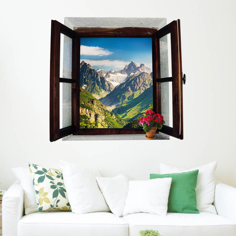 3D Nature Mountain View Window Wall Decal Sticker Removable Home Decoration 3d wall Sticker