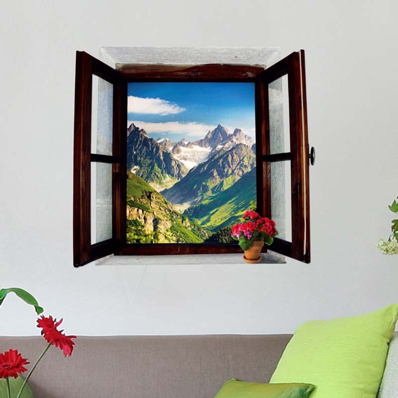 3D Nature Mountain View Window Wall Decal Sticker Removable Home Decoration 3d wall Sticker