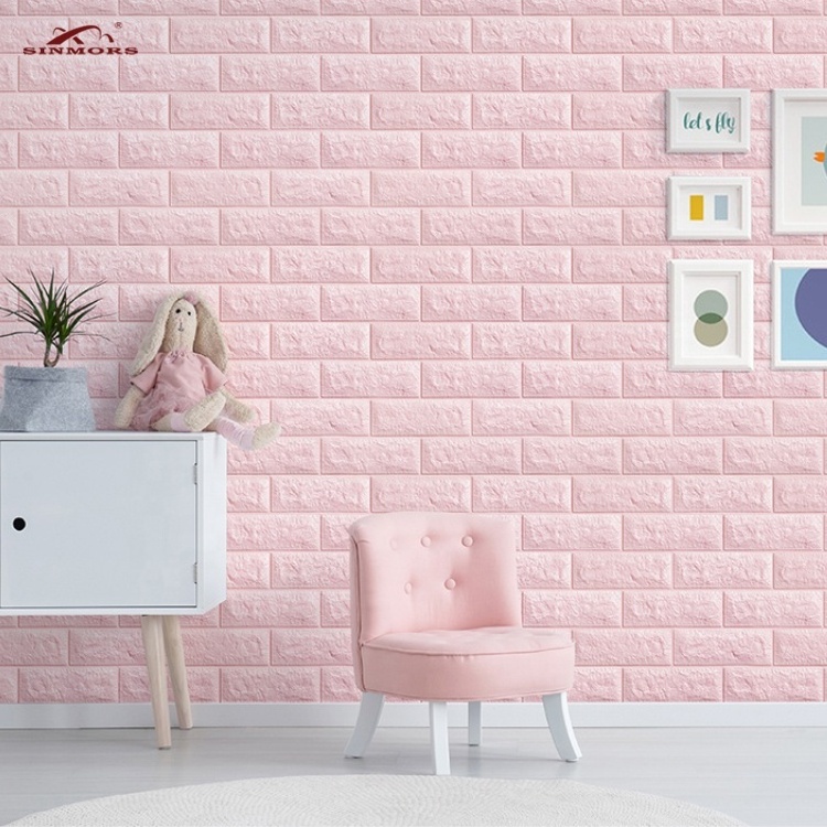 Modern 70x77cm Wall Decoration Adhesive Waterproof Pink White PE Wallpaper Home Decoration 3d Pink Color Foam Wall Sticker