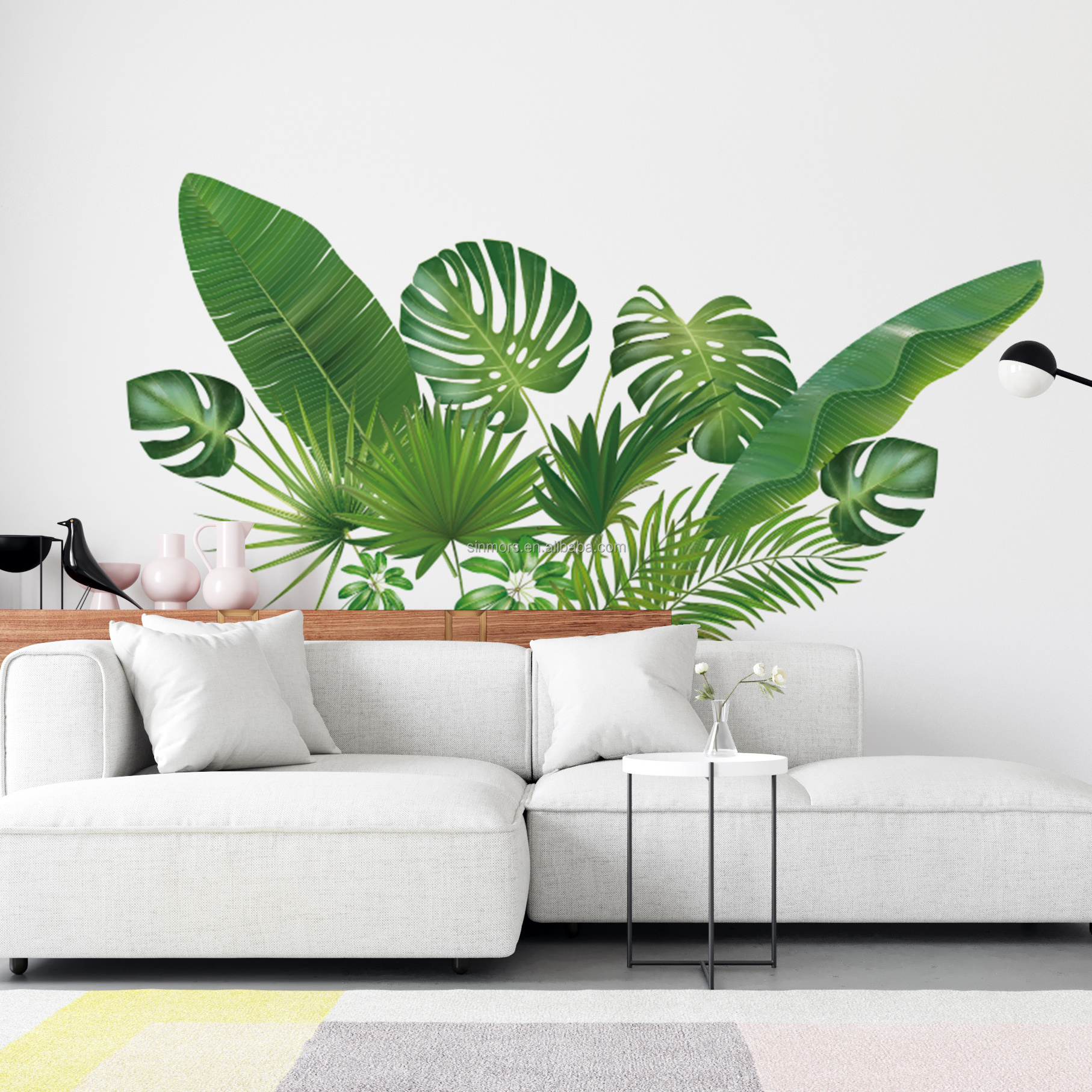 Hot Sale Tropical Rainforest Plant Wall Sticker Green Leaf Inkjet Wall Stickers Home Children's Room Interior Decor Wall decals