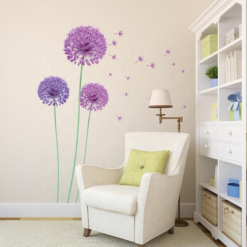 Hot selling  dandelion designs adult decal sticker self adhesive colorful Vinyl Wall Decal flower sticker