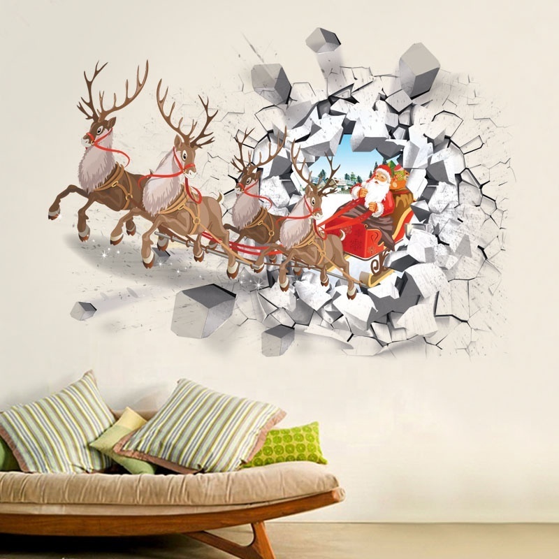 Santa Claus Reindeer wall decal Self Adhesive  Christmas 3D Decorative Sticker Custom For Home Decor and promotion gift