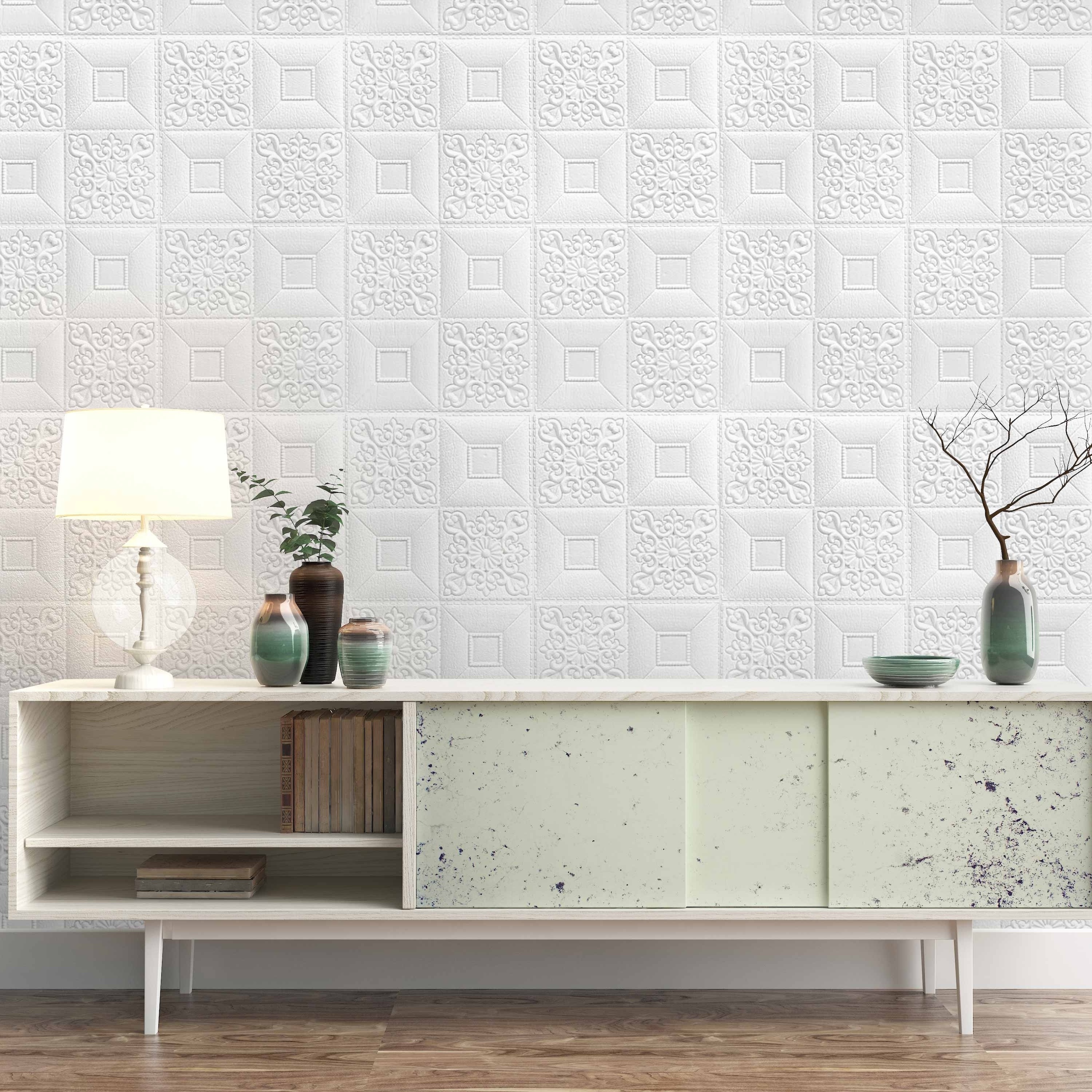 Factory new design white flower model adhesive waterproof interior decor 3d brick foam wallpaper