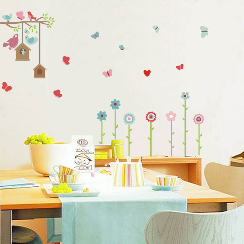 High quality wall decals Removable Flowers Birds Sticker for Kids Bedroom Butterfly tree Wall Decoration vinyl Sticker