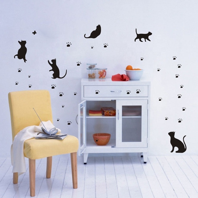 Black Cat Promotional Advertising Removable Vinyl Wall Sticker PVC Coffee Shop Warning Words Wallpaper Decal For Room