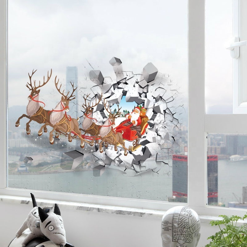 Santa Claus Reindeer wall decal Self Adhesive  Christmas 3D Decorative Sticker Custom For Home Decor and promotion gift