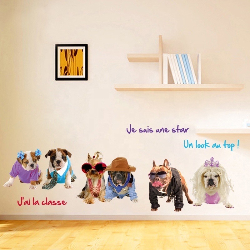 Cute Animal dog pet clothes sticker Home Decoration Wall Decal For Pets shop Room PVC Waterproof Wallpaper sticker wall decal