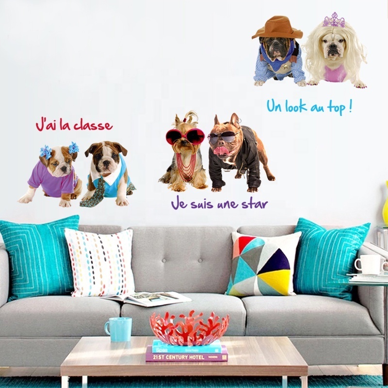 Cute Animal dog pet clothes sticker Home Decoration Wall Decal For Pets shop Room PVC Waterproof Wallpaper sticker wall decal