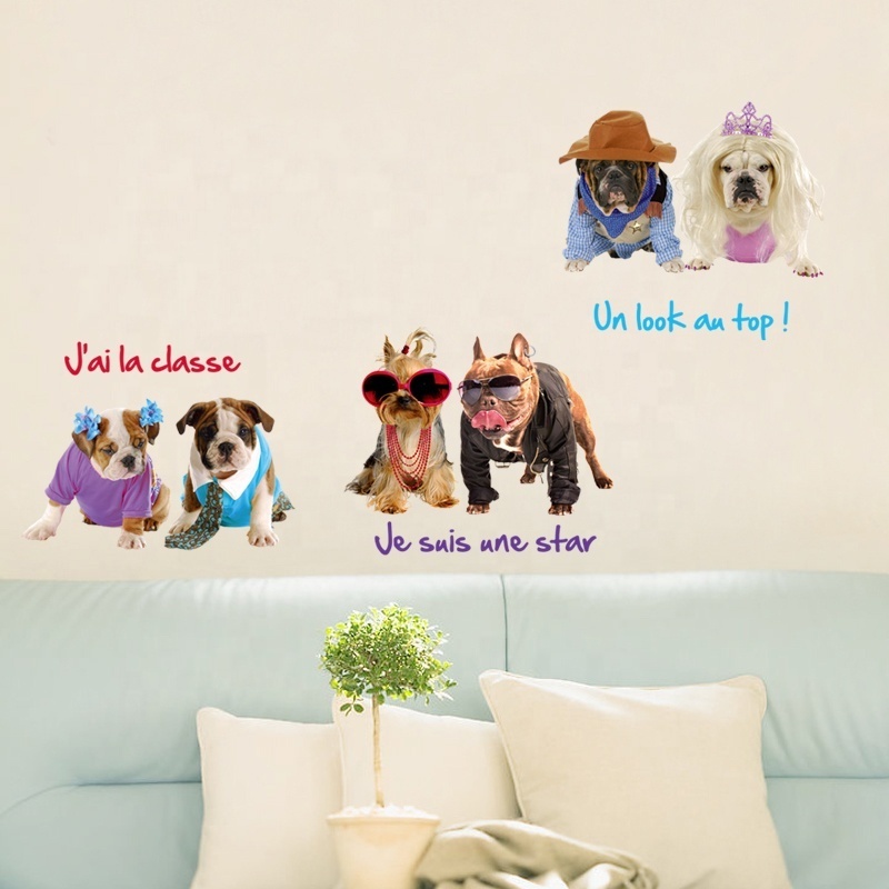 Cute Animal dog pet clothes sticker Home Decoration Wall Decal For Pets shop Room PVC Waterproof Wallpaper sticker wall decal