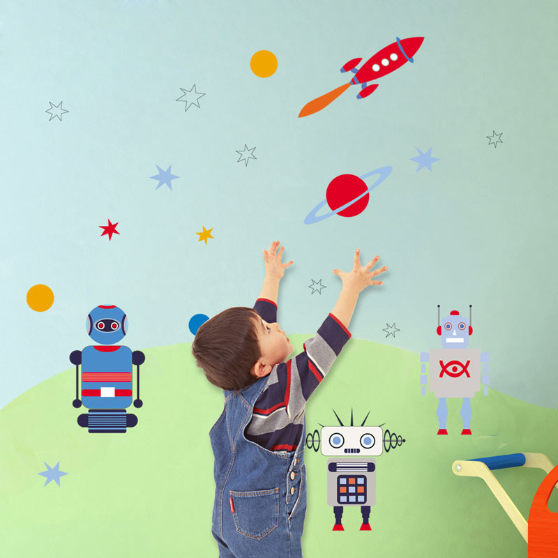 Kids Cartoon Space Robot Removable Eco-friendly PVC Wall Decor Sticker airship wall sticker kids bedroom decoration stickers