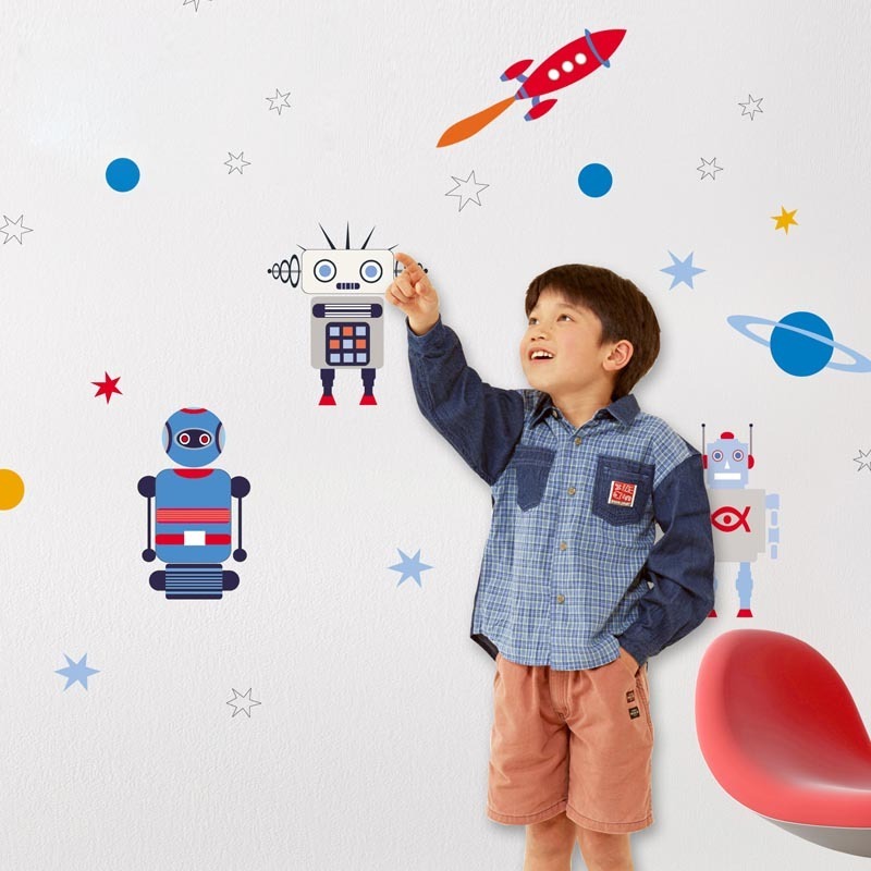 Kids Cartoon Space Robot Removable Eco-friendly PVC Wall Decor Sticker airship wall sticker kids bedroom decoration stickers