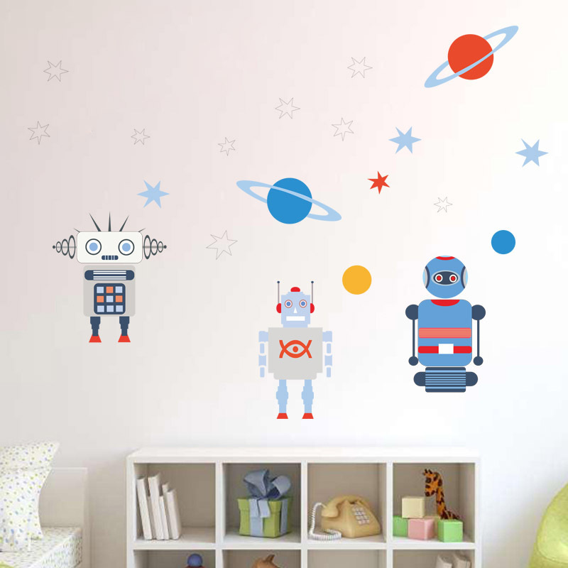 Kids Cartoon Space Robot Removable Eco-friendly PVC Wall Decor Sticker airship wall sticker kids bedroom decoration stickers