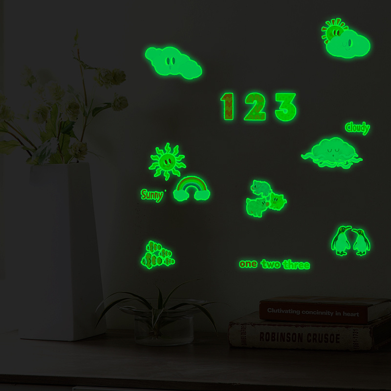 DIY Cloud Numbers Pig Penguin Luminous PVC Wall Decals Glow in  Dark Wall Sticker Night Glow Vinyl Green Light  Home Decor