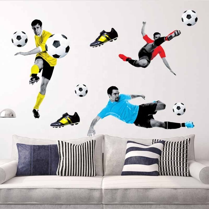 Factory wholesale removable Football sportsman home wall decoration pvc 3d home Wall sticker