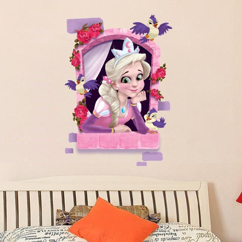 Beautiful Girl Princess Self-adhesive Removable Wallpaper 3D Cartoon Decals Decoration For Kids Room Eco-friendly Wall Sticker