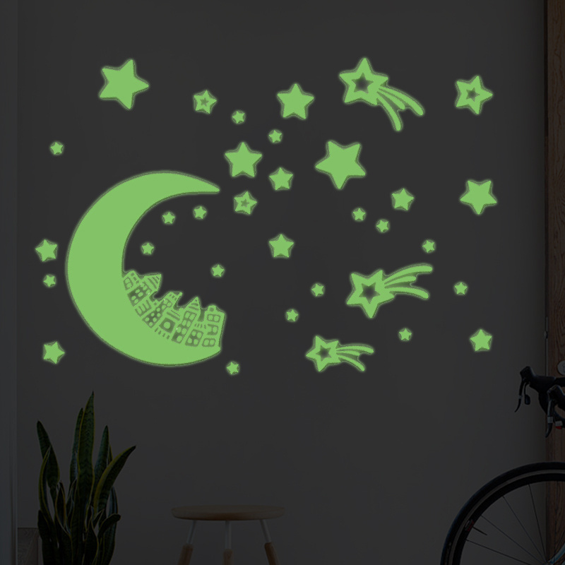 3D DIY Luminous Vinayl Wall Stickers Moon stars Glow in the Dark Wall Fluorescent Glow Stickers