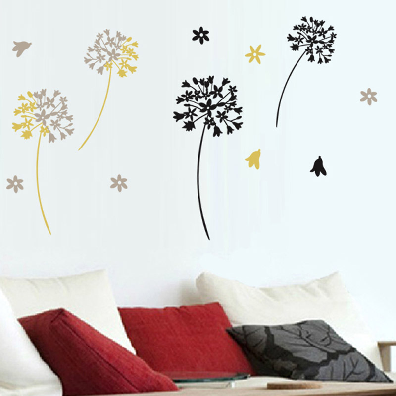 DIY Custom Self-adhesive Modern Style Dandelion Stickers PVC Removable Vinyl Wall Decals For Living Room Home Decoration