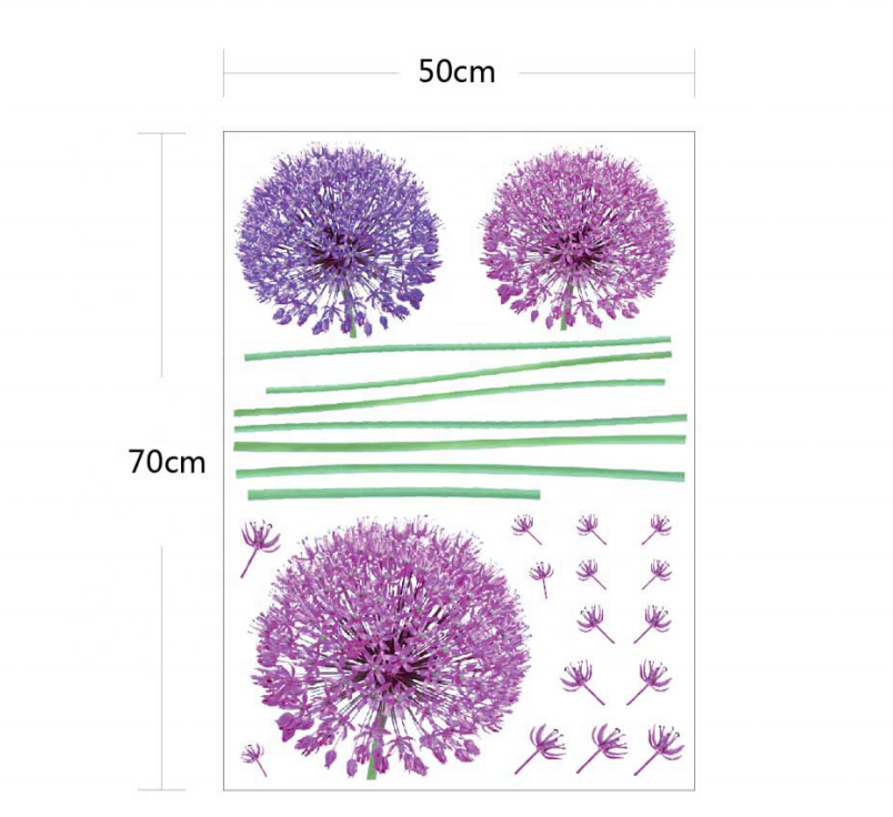 Hot selling  dandelion designs adult decal sticker self adhesive colorful Vinyl Wall Decal flower sticker