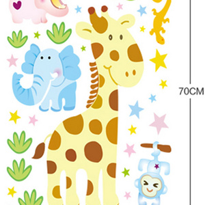 DIY Large Size Self-adhesive Cartoon Giraffe Elephant Monkey Hippo Grass Wall Stickers For Children Room Decal Wall Art